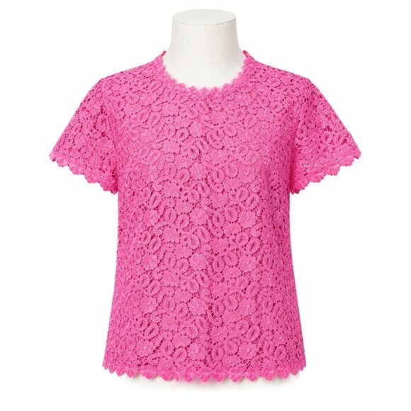 kate spade new york Tops - Kate Spade Bloom Flower Lace Blouse Womens Size 6 Pink Floral Crochet NJMU3100